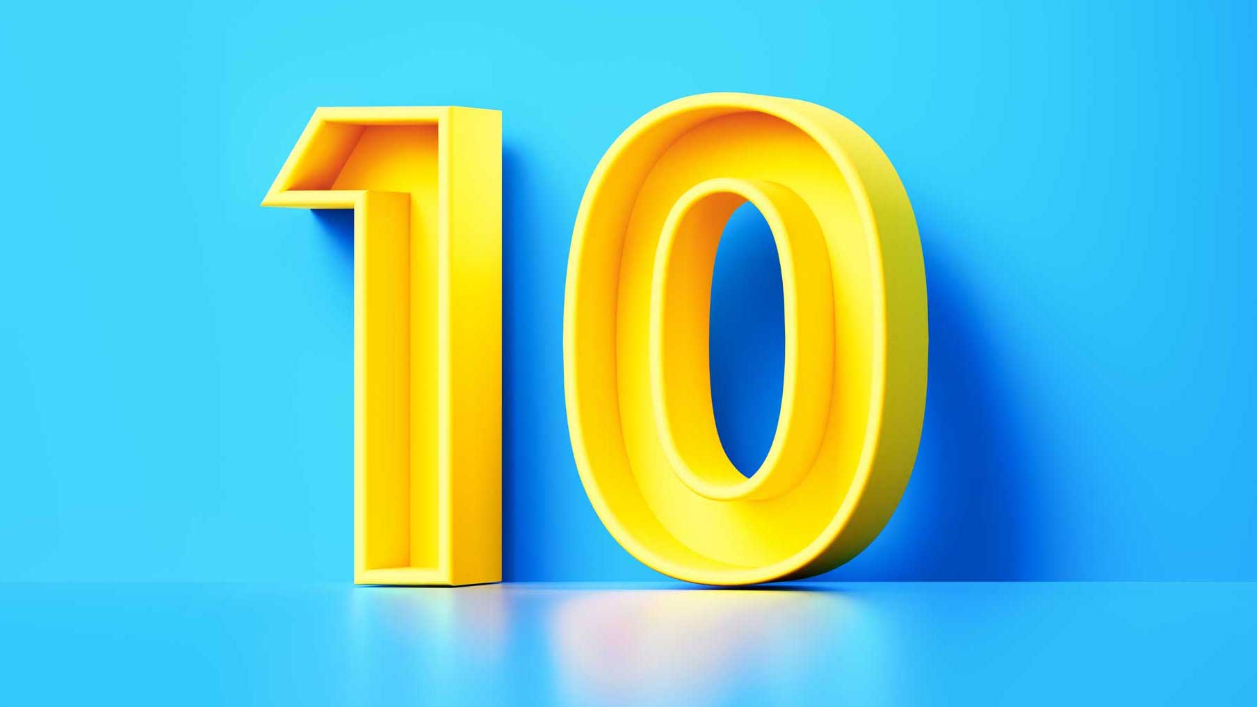 A yellow number "10" on a bright blue background