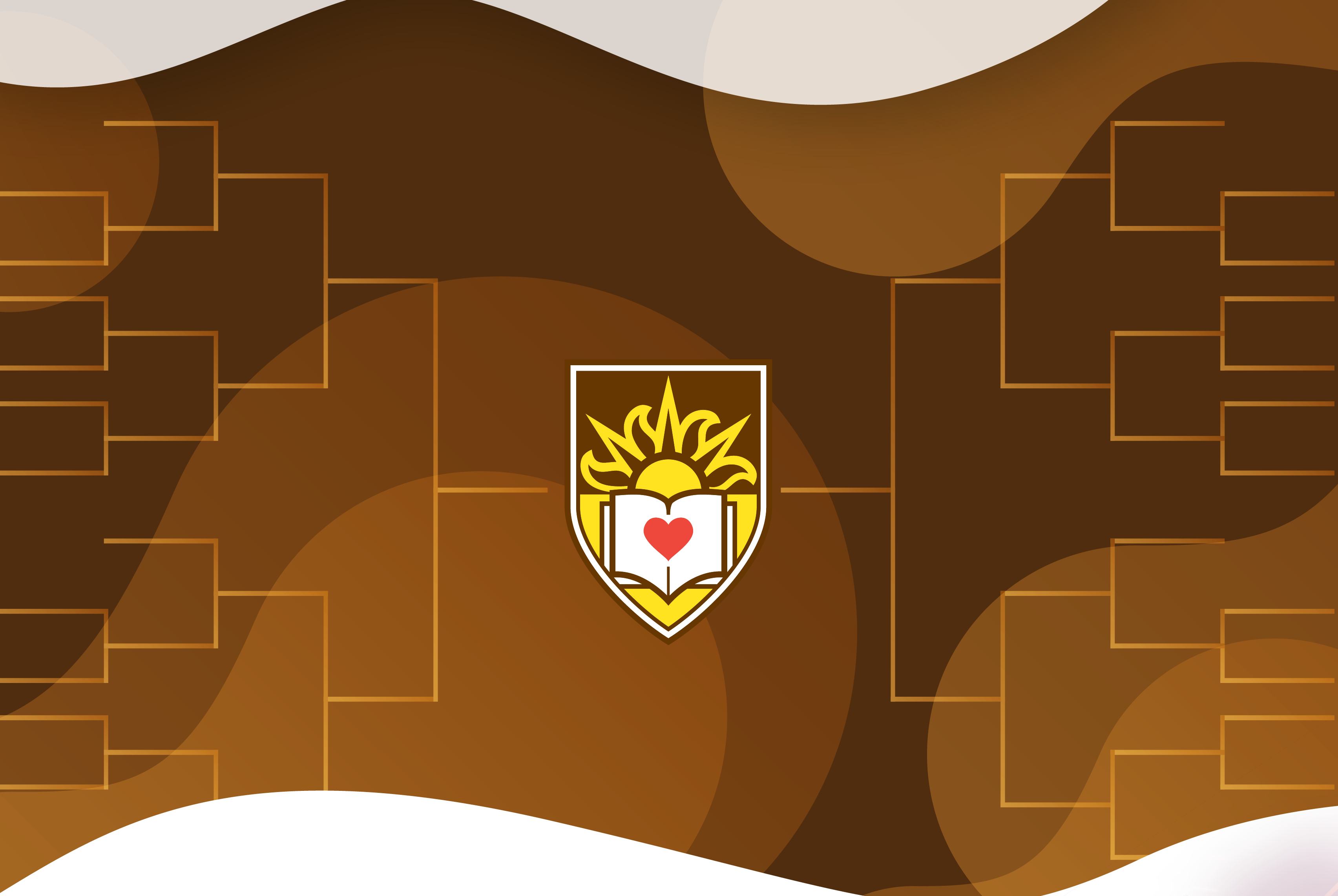 Vector illustration of the Lehigh shield overlayed onto a brown background containing an empty bracket