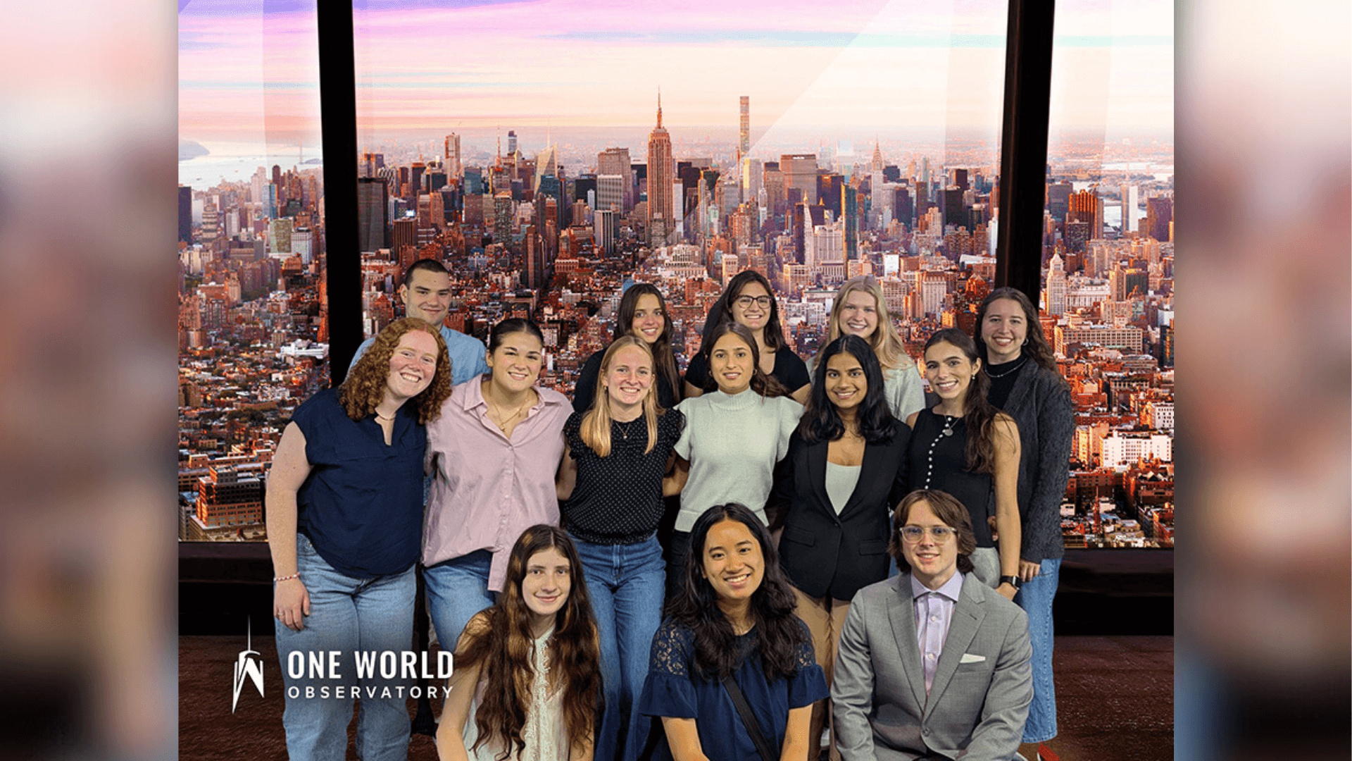 Many Soaring Together Scholars stand for a photo at the top of the World Trade Center Observatory