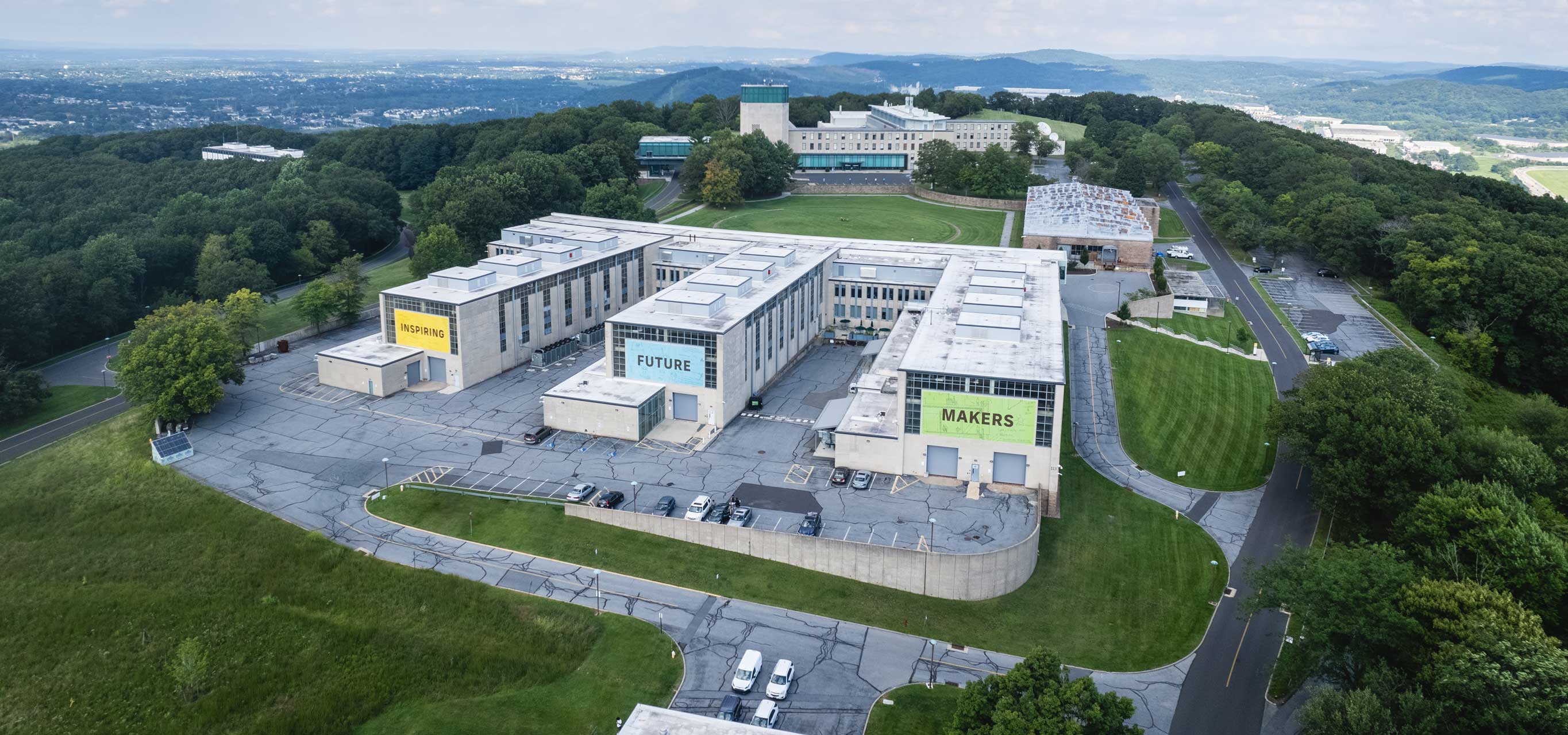An aerial shot of Mountaintop Campus.