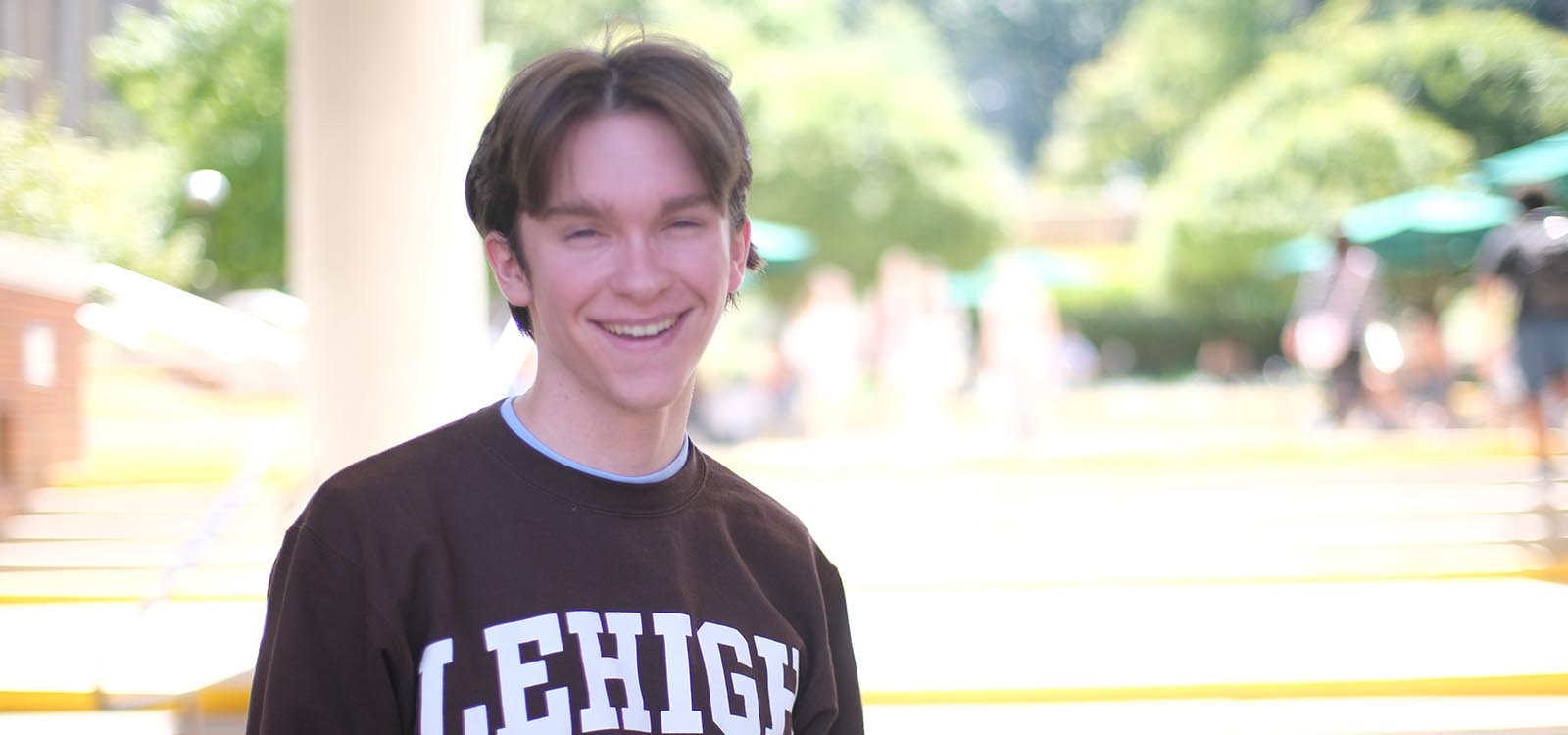 Aidan Oliver wears a Lehigh sweatshirt near Farrington Square.