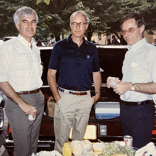 Dan Bayer, Bob Teufel and Tom Bayer at a tailgate in 1985