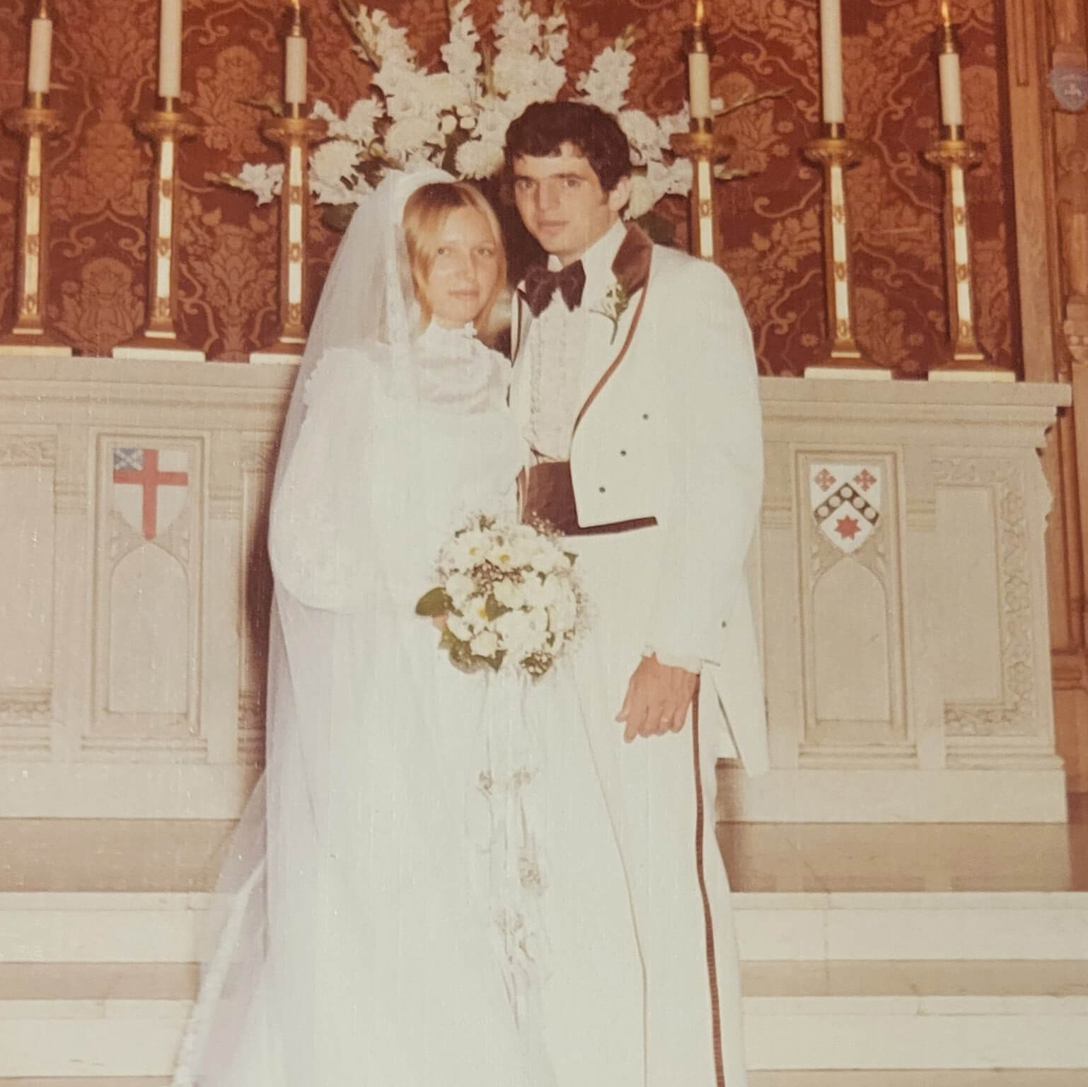 Jackie and Ron Askin on their wedding day inside Packer Chapel 50 years ago.