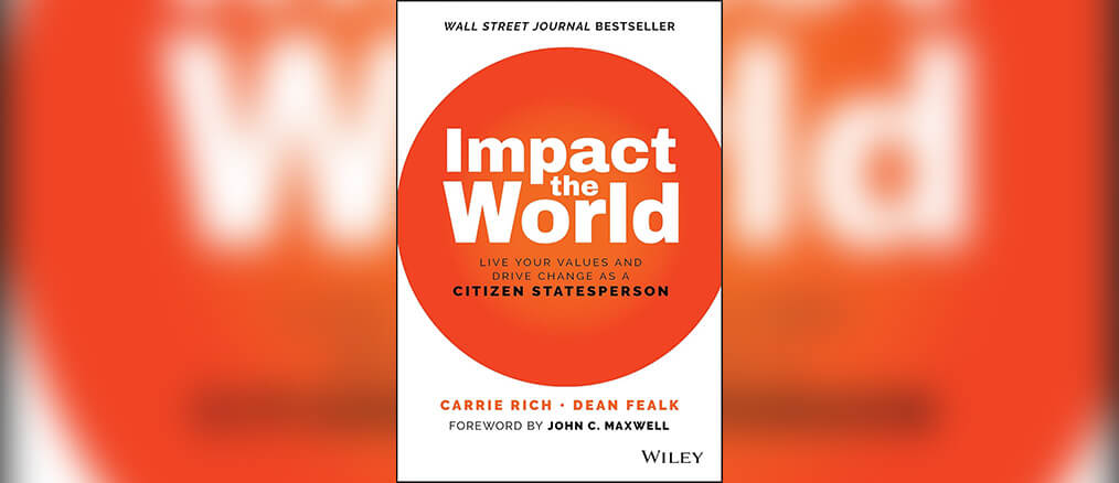 The cover of Rich’s book “Impact the World” featuring a red circle on a white background.