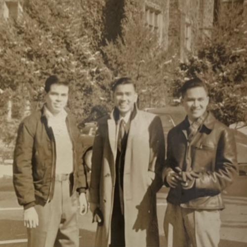 Cesar Buenaventura on the far right stands with two other Filipino students attending Lehigh