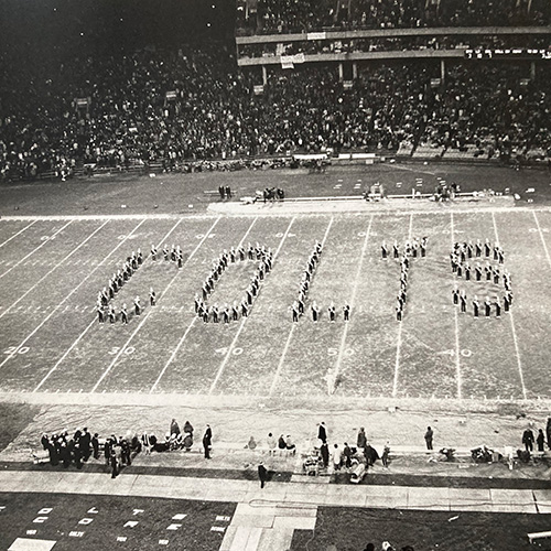 The Marching 97 form the word COLTS during a Monday Night Football performance