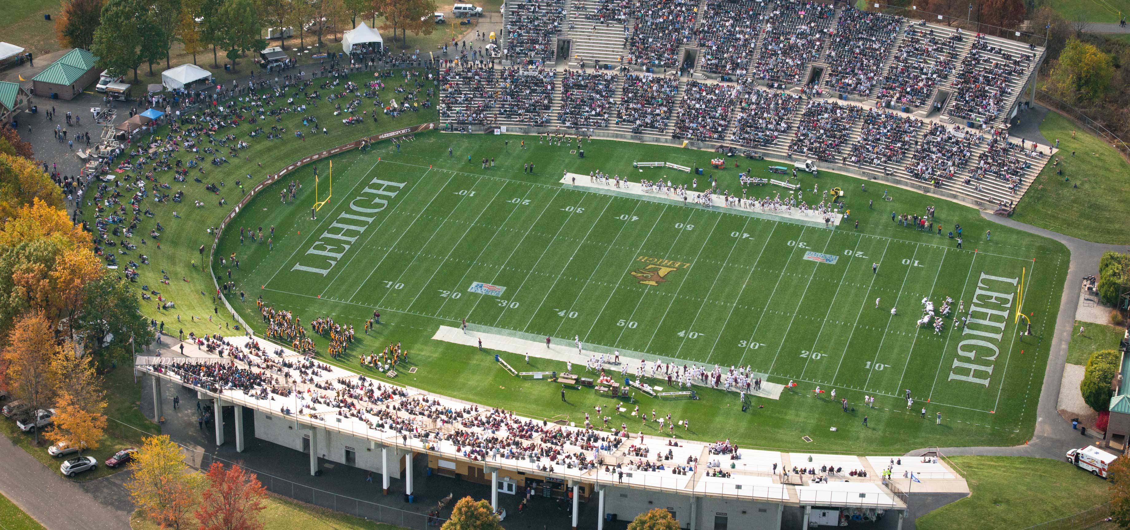 Aerial shot of Lehigh's football field.