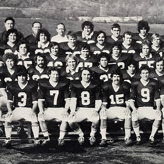 1976 team photo for Lehigh football. Lyle Hogg wears number 8.