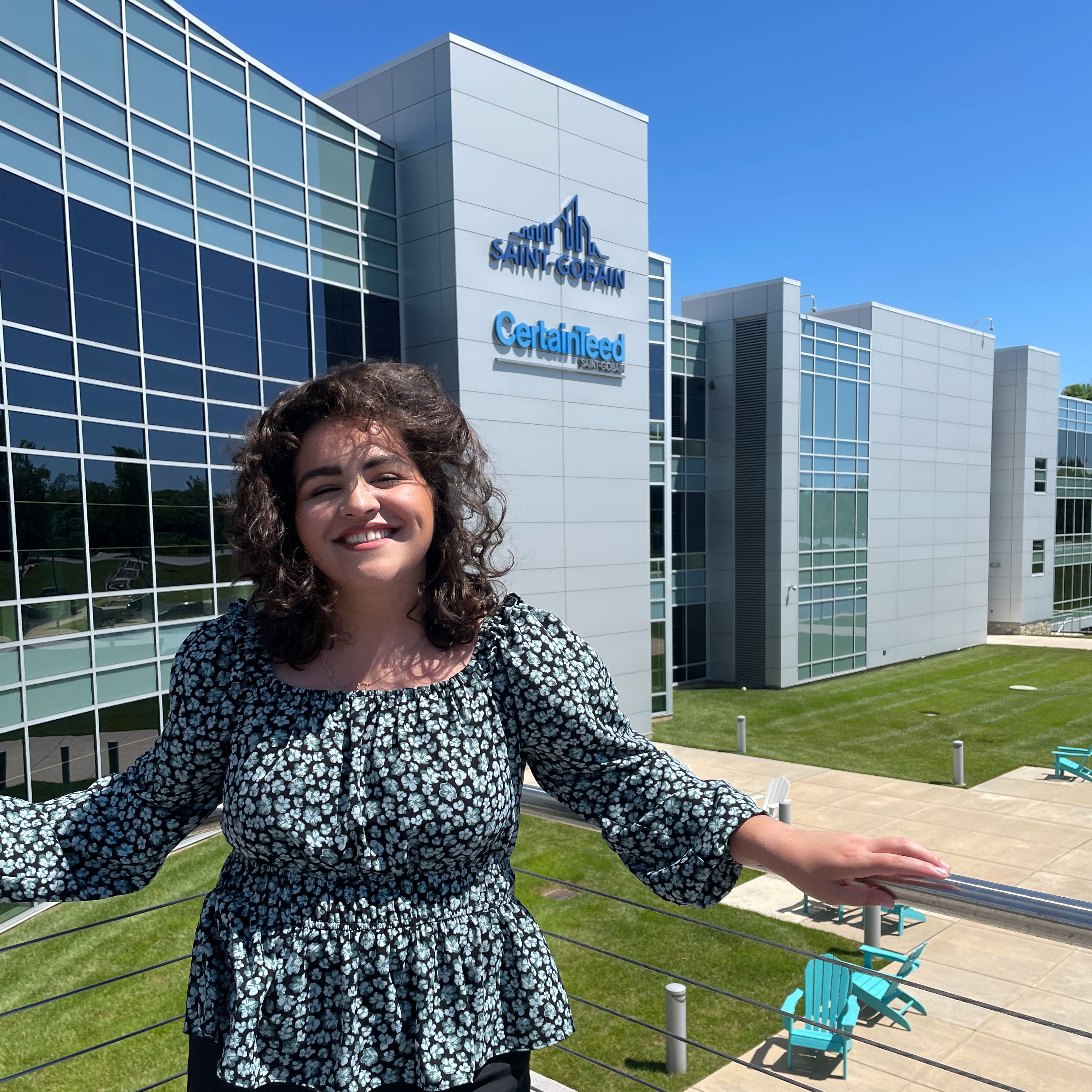 Natalie Maroun poses in front of St. Gobain building