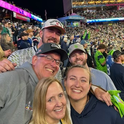 Brunner and family at the 2026 Super Bowl
