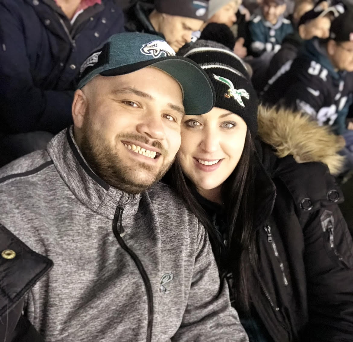 Mike Gronczewski and his fiance Colleen Siddall at a Philadelphia Eagles game