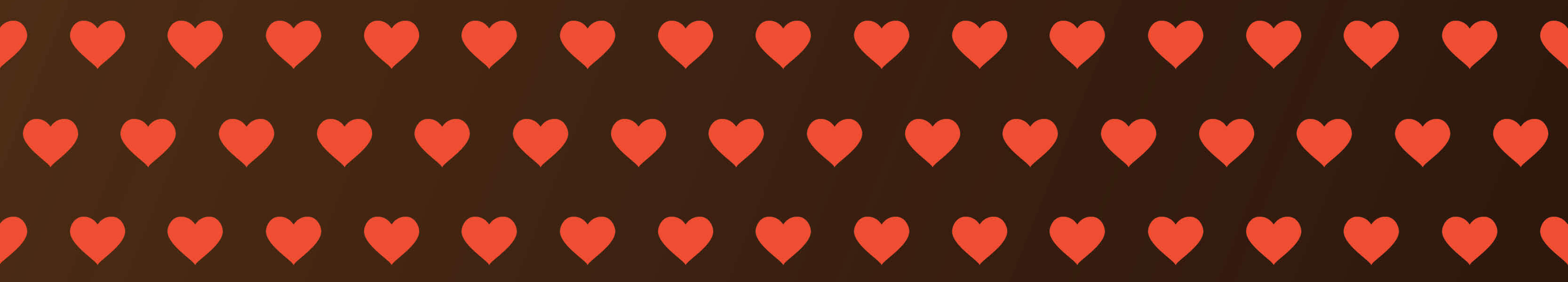 Repeating red hearts over a brown background