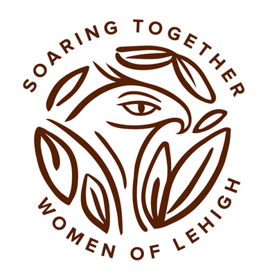 The Soaring Together: Women of Lehigh logo, featuring a stylized brown hawk head encircled by the program's name and leaf-like abstract shapes.