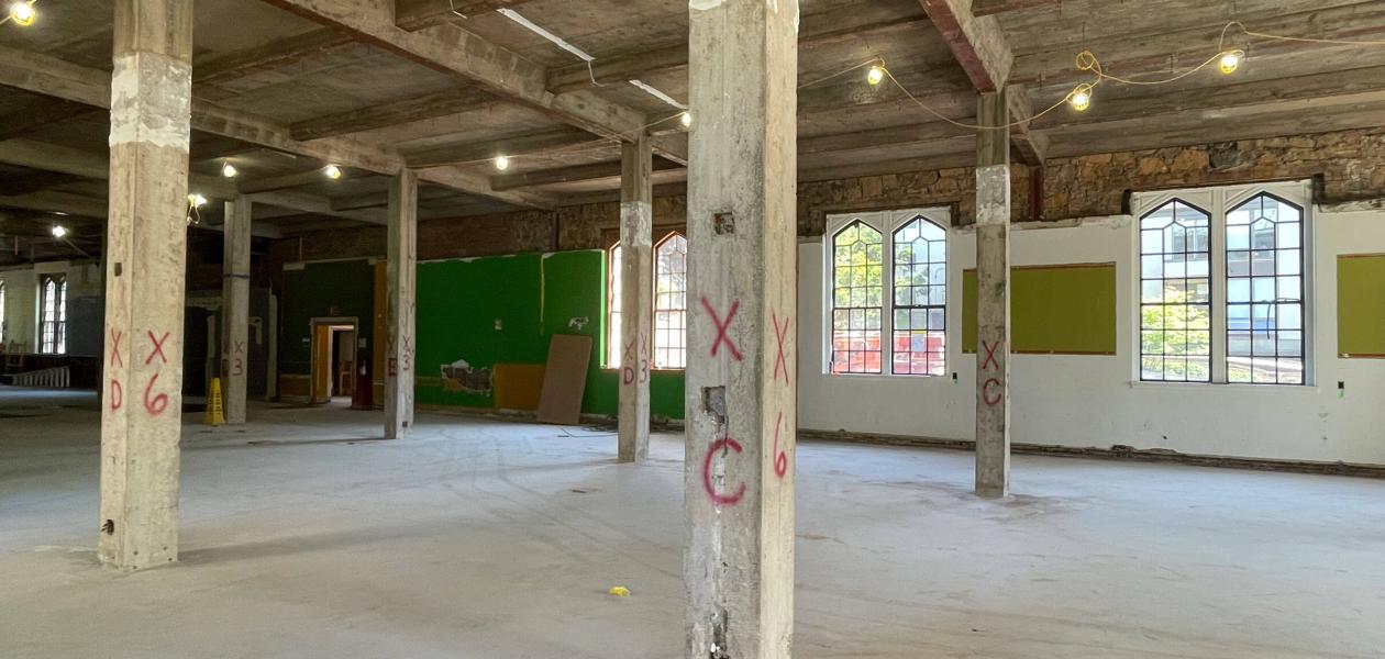 The Club Hub space during its construction