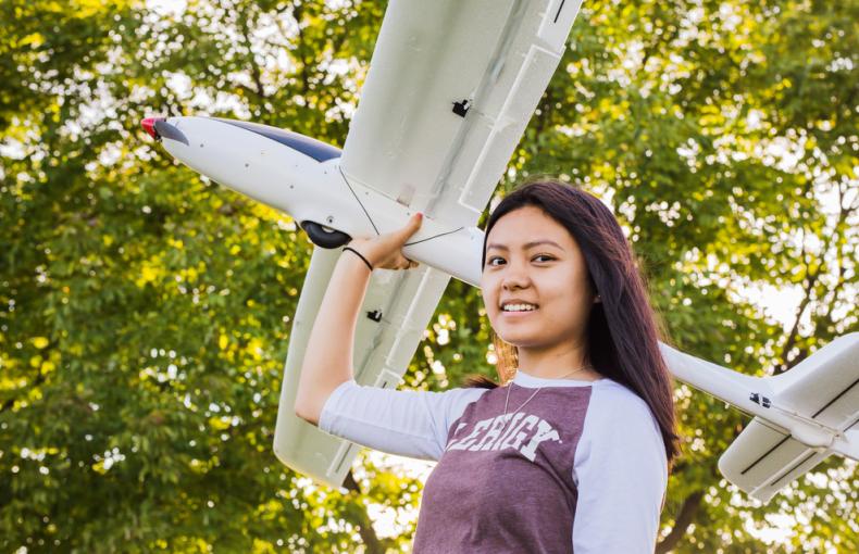 Student with plane
