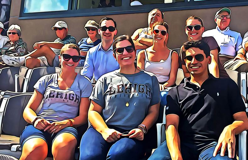 Lehigh fans sitting in the bleachers at Goodman Stadium