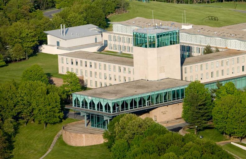 An aerial view of The Iacocca Tower on Mountain Top Campus.