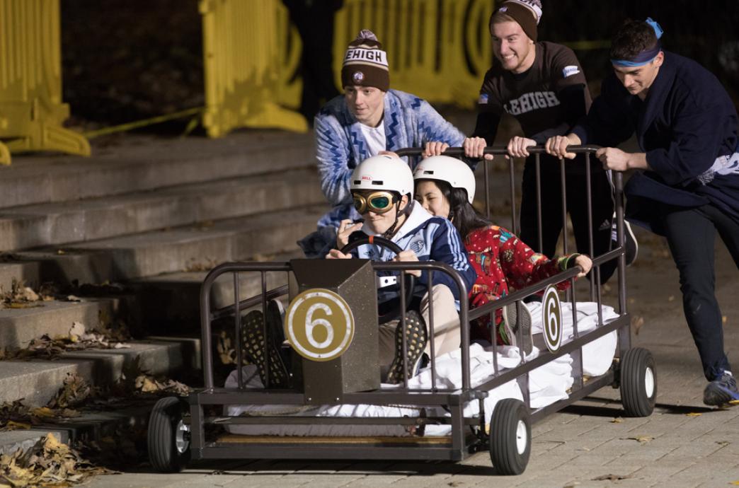 Lehigh students during the annual bed races.