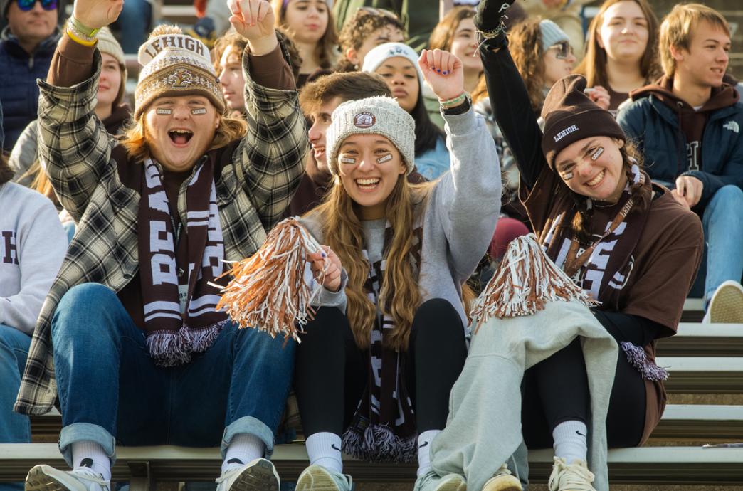 Group of students at a Lehigh vs. Lafayette football game