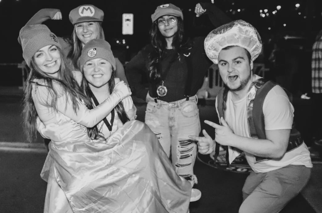 Students dressed as Mario Party characters at Bed Races
