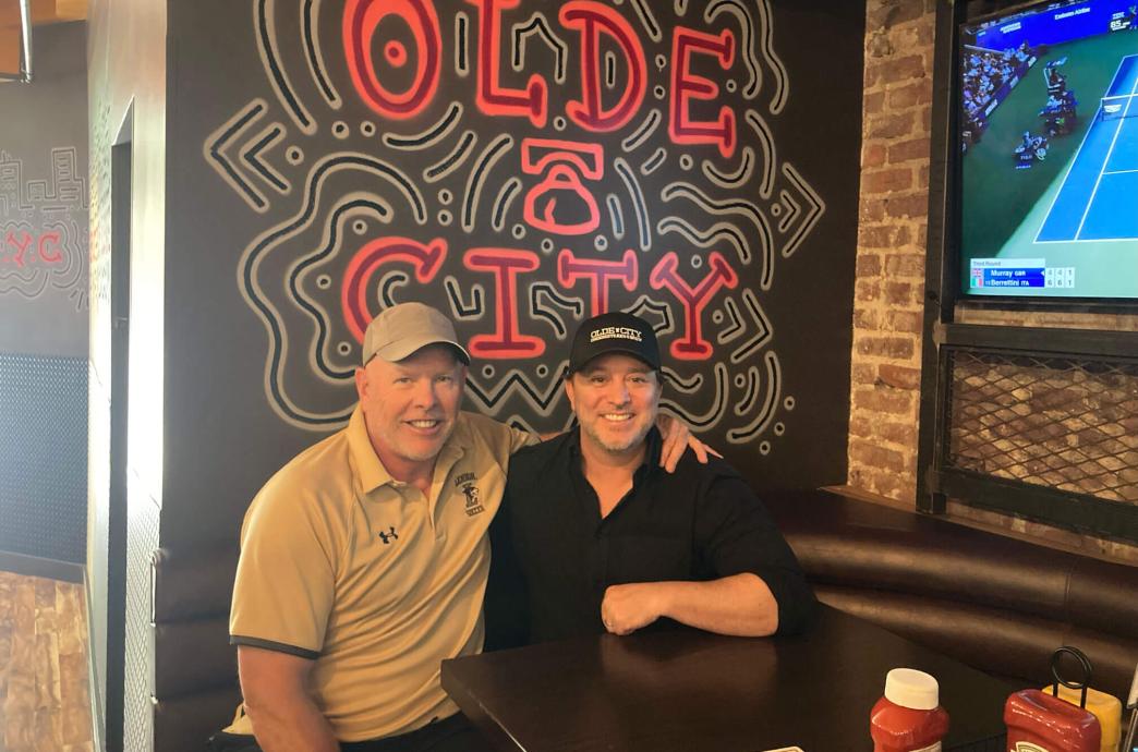 Coach Dean Koski supports Evan Stein at Olde City Cheesesteaks and Brew