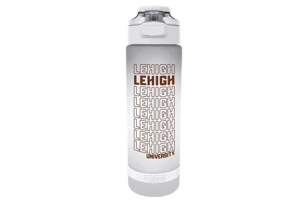 White water bottle with the word "Lehigh" repeating