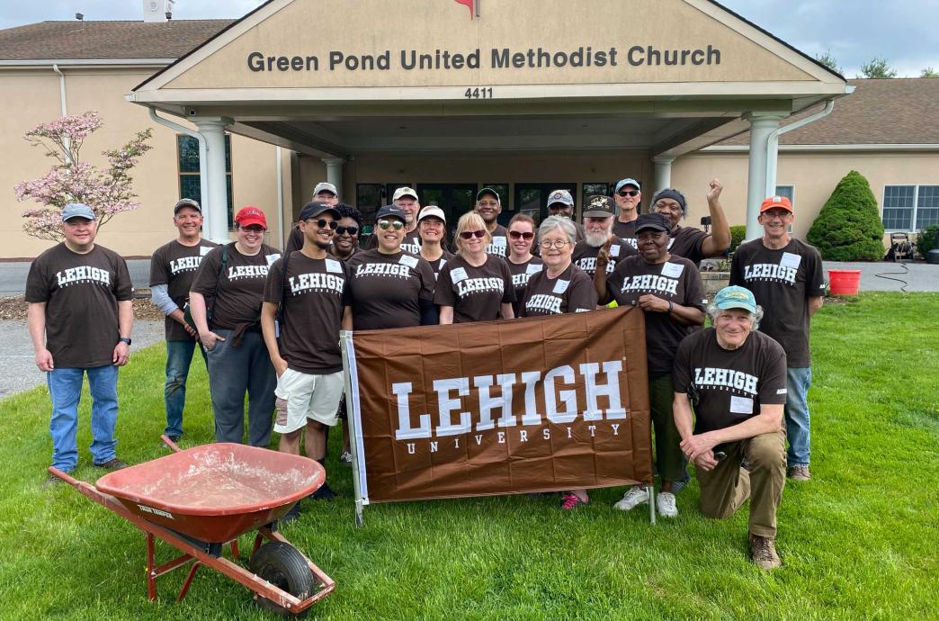 Alumni posed infront of the United Methodist Church in Easton, PA.