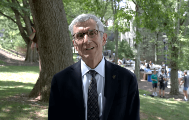 Joseph Helble speaking to the camera while outside on Lehigh University campus