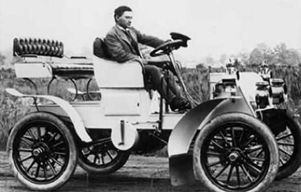 James Ward Packard in his original motor car