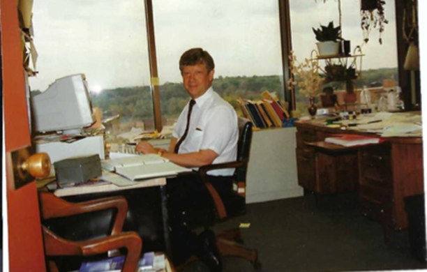 Ned Heindel sits at his computer desk at Lehigh