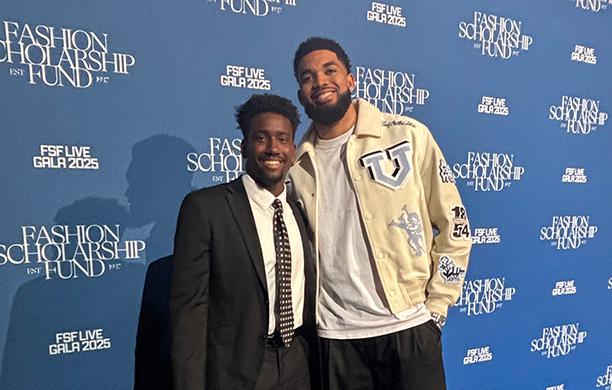 Aaron Williams stands next to Karl-Anthony Towns Jr. at the Fashion Scholarship Gala