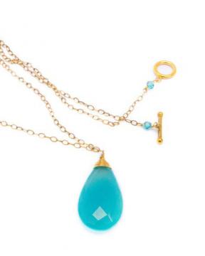 Gold necklace with beautiful teal drop pendant