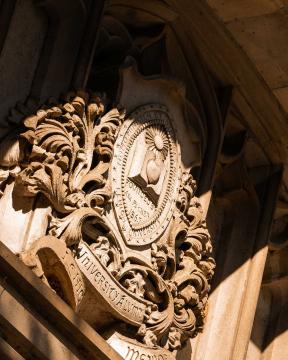 A stone carving of the Lehigh University Seal