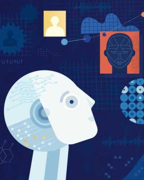 Digital art of a head and technology