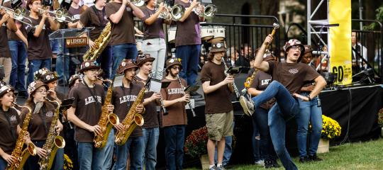 Lehigh band performing at the Brown and White BBQ