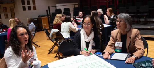 Women speaking at a breakout table during the summit