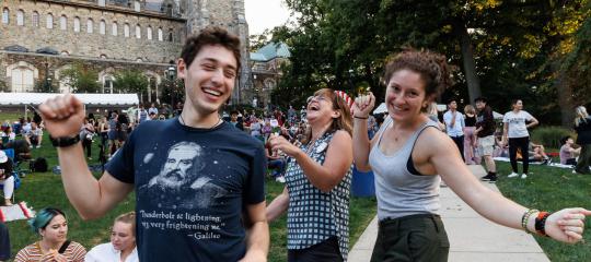 Students dancing at the Brown and White BBQ