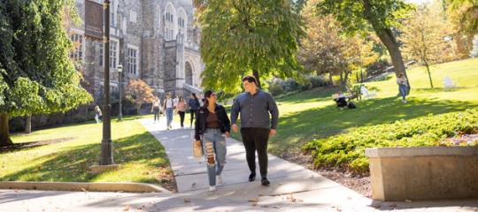 Students walking down a pathway