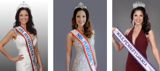 Three photos side by side of Kate Schartel Novak being crowned at three different pageant events